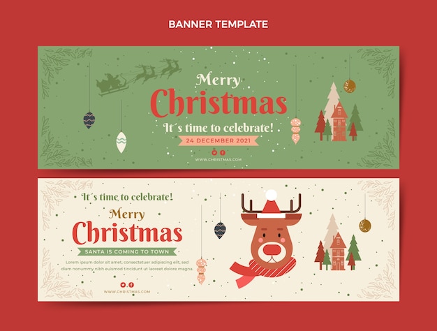 Conjunto de banners horizontales navideños planos