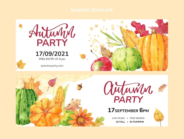 Vector conjunto de banners horizontales otoño acuarela