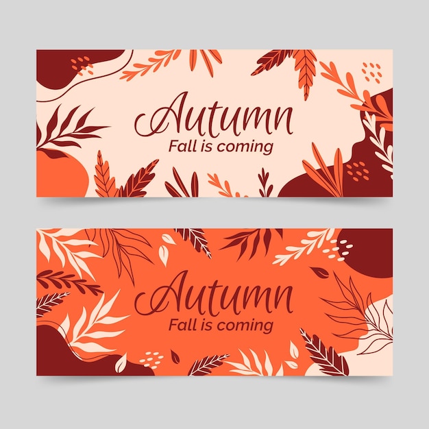 Conjunto de banners horizontales otoño dibujados a mano