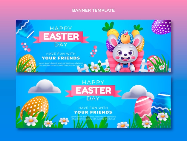 Conjunto de banners horizontales de pascua degradado