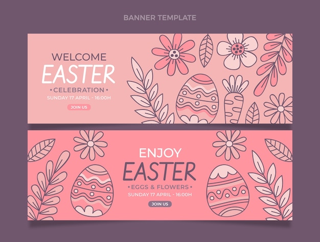 Vector conjunto de banners horizontales de pascua dibujados a mano