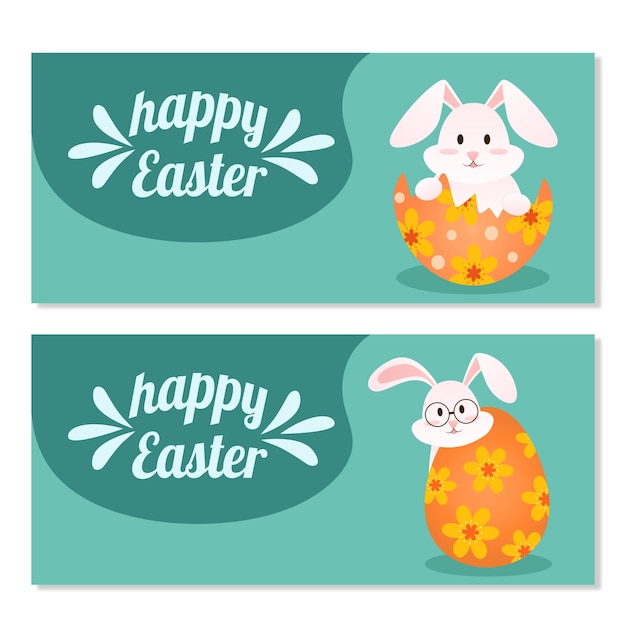 Conjunto de banners horizontales de pascua plana