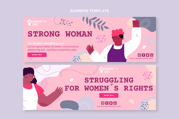 Vector conjunto de banners horizontales planos del día internacional de la mujer