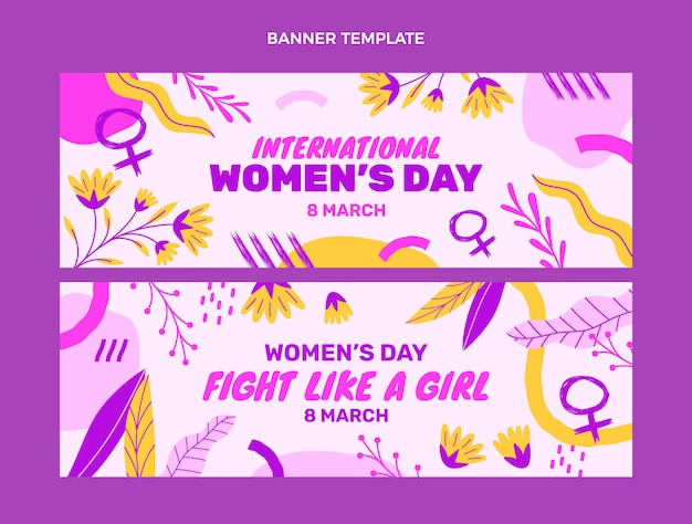 Vector conjunto de banners horizontales planos del día internacional de la mujer