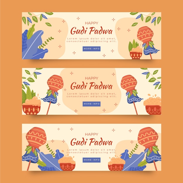 Conjunto de banners horizontales planos gudi padwa