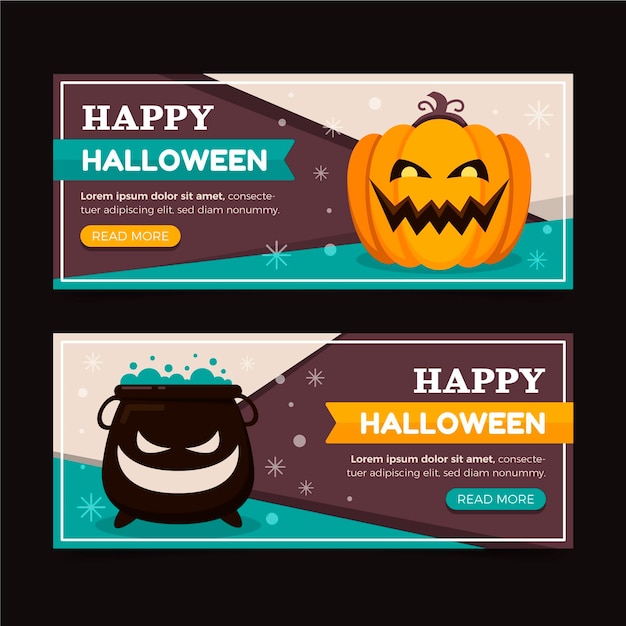 Vector conjunto de banners horizontales planos de halloween