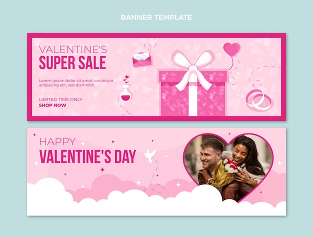 Vector conjunto de banners horizontales planos de san valentín