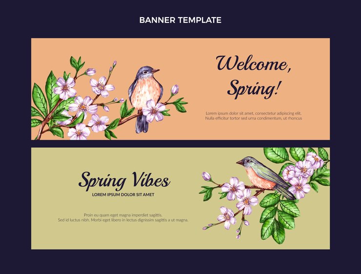 Vector conjunto de banners horizontales de primavera acuarela