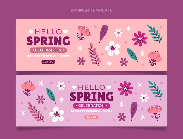 Vector conjunto de banners horizontales de primavera plana