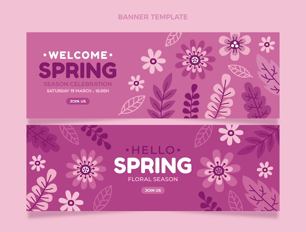 Conjunto de banners horizontales de primavera plana