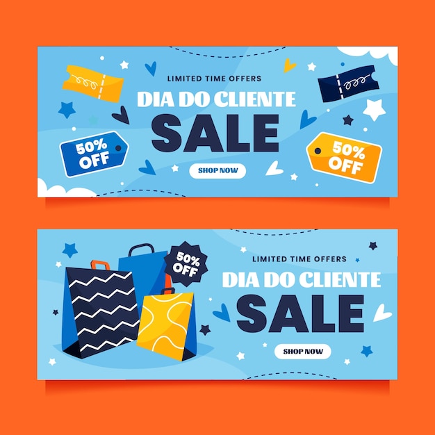 Conjunto de banners horizontales de venta plana dia do cliente