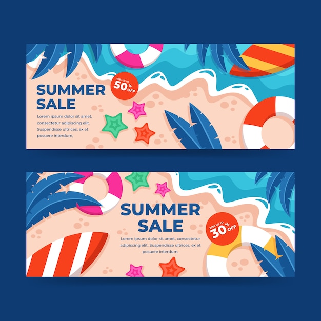 Conjunto de banners horizontales de venta plana de verano