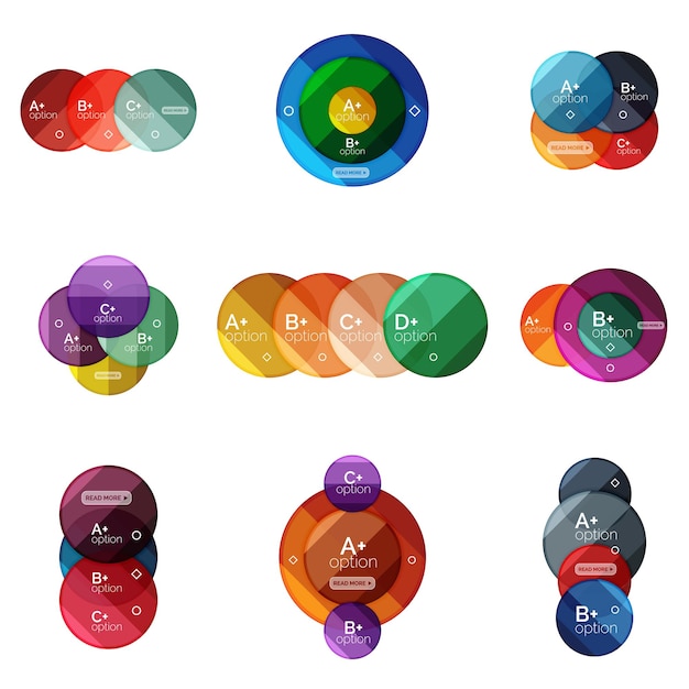 Conjunto de banners infográficos redondos con opciones.
