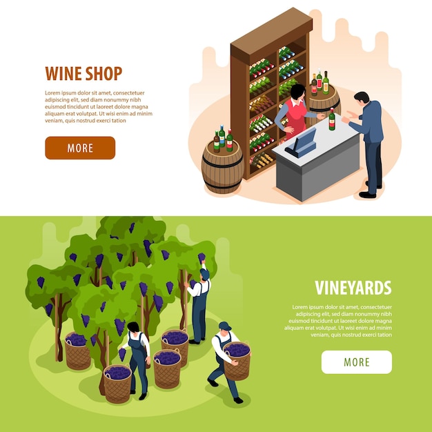 Vector conjunto de banners isométricos de vino