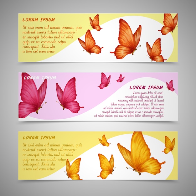 Vector conjunto de banners de mariposas