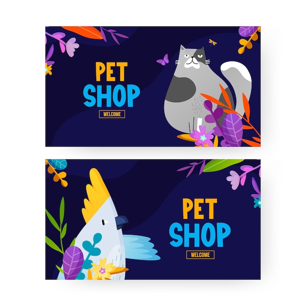 Vector conjunto de banners de mascotas divertidas con etiqueta de texto