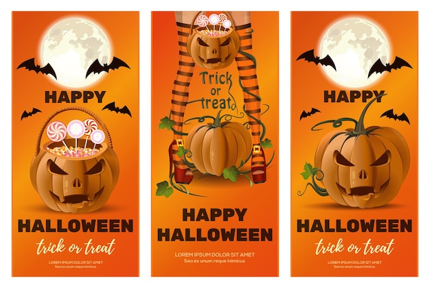 Conjunto de banners naranjas verticales para halloween