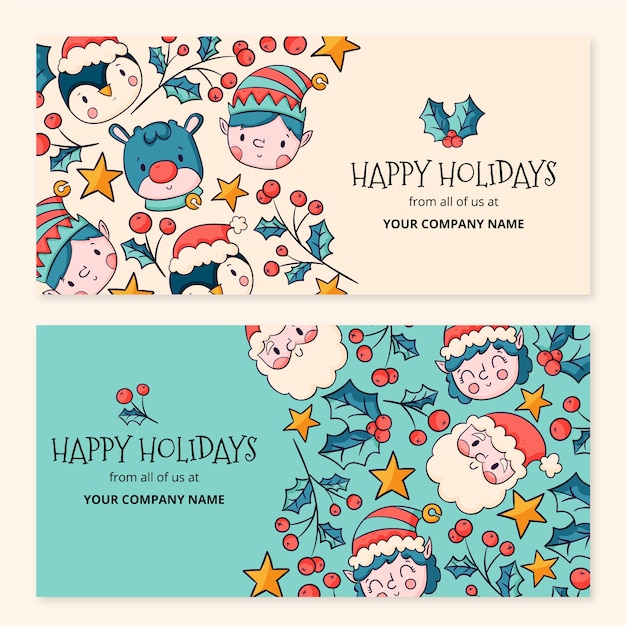 Vector conjunto de banners de navidad dibujados a mano felices fiestas