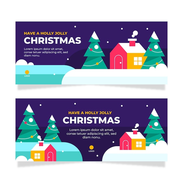 Vector conjunto de banners de navidad planos horizontales