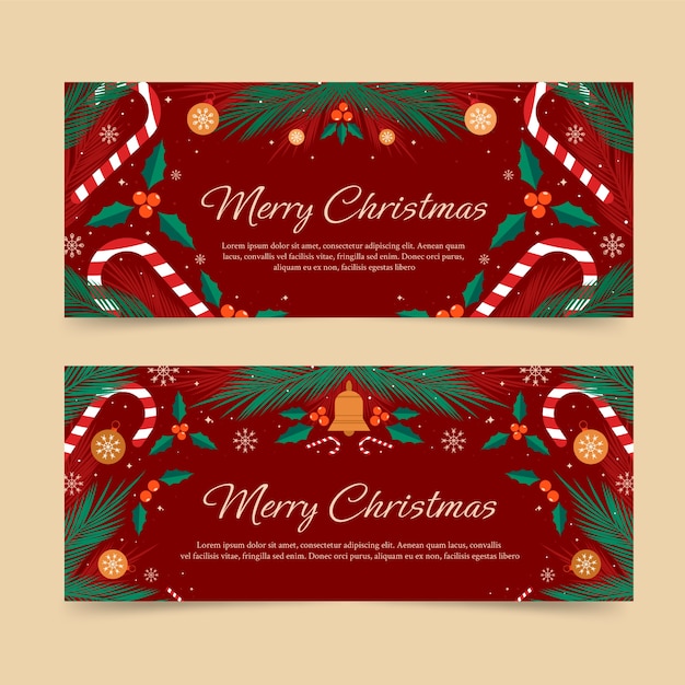 Vector conjunto de banners de navidad planos horizontales