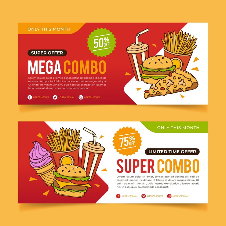 Vector conjunto de banners de oferta combinada.