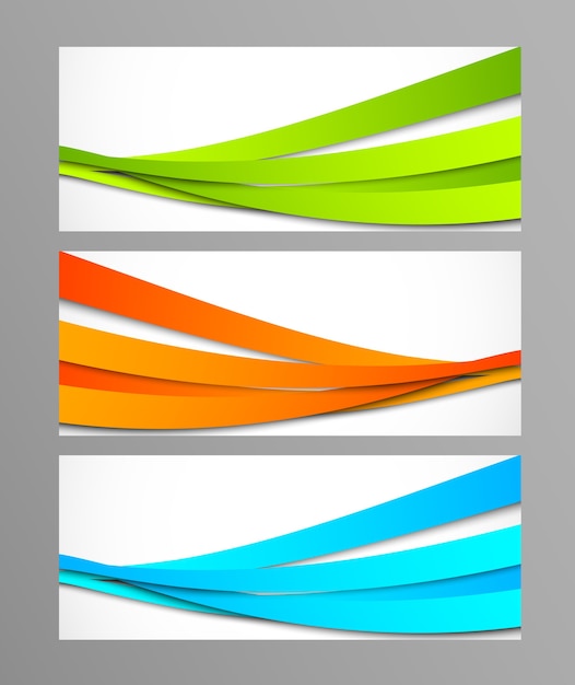 Conjunto de banners ondulados azul naranja verde abstracto