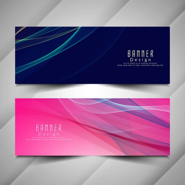 Vector conjunto de banners ondulados coloridos elegante abstracto