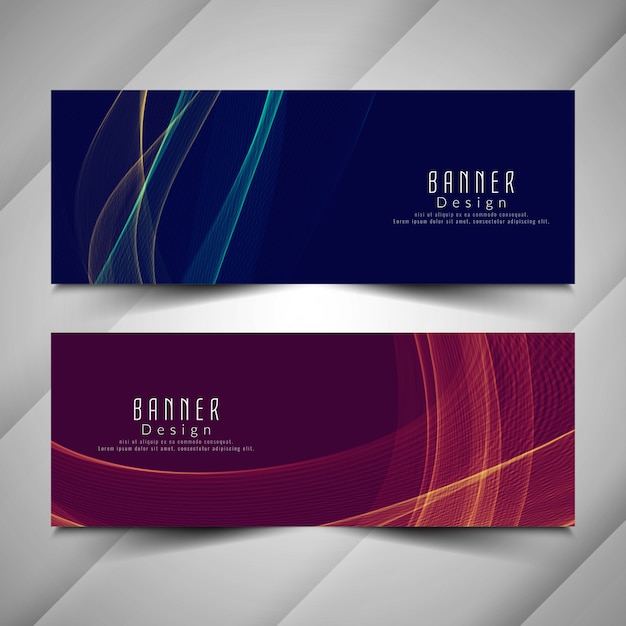 Conjunto de banners ondulados con estilo colorido abstracto