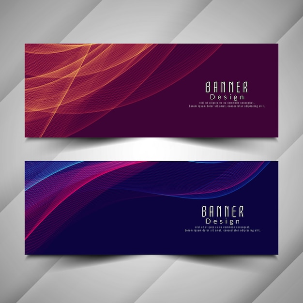 Conjunto de banners ondulados con estilo colorido abstracto
