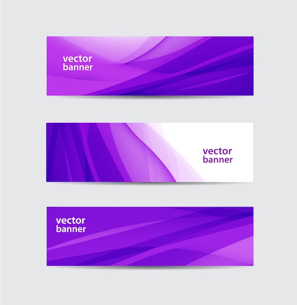 Conjunto de banners ondulados de flujo de seda púrpura abstracto vector