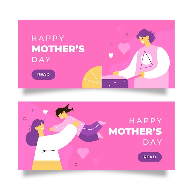 Vector conjunto de banners orgánicos planos del día de la madre