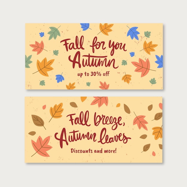 Conjunto de banners de otoño dibujados a mano