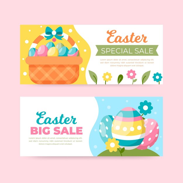 Vector conjunto de banners de pascua plana