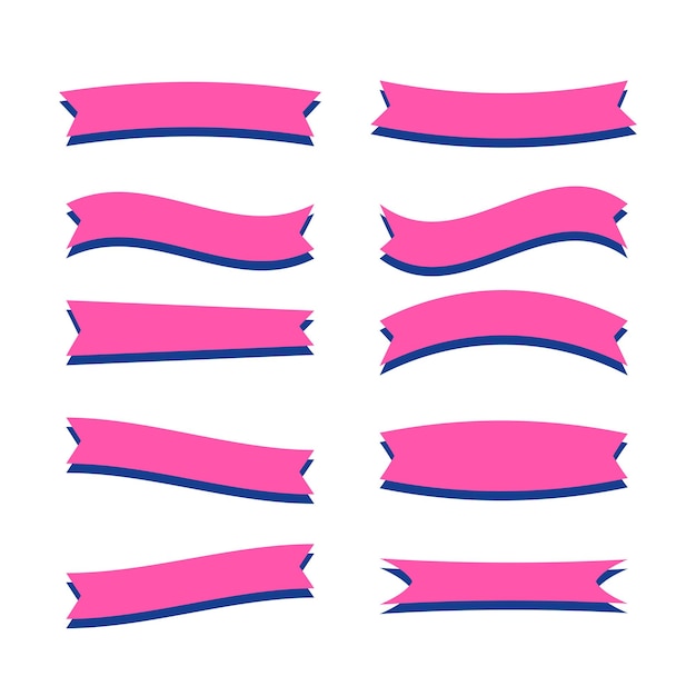 Conjunto de banners planos de cinta rosa vector