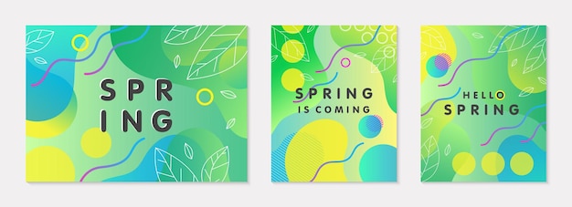 Conjunto de banners de primavera con fondos degradados verdes