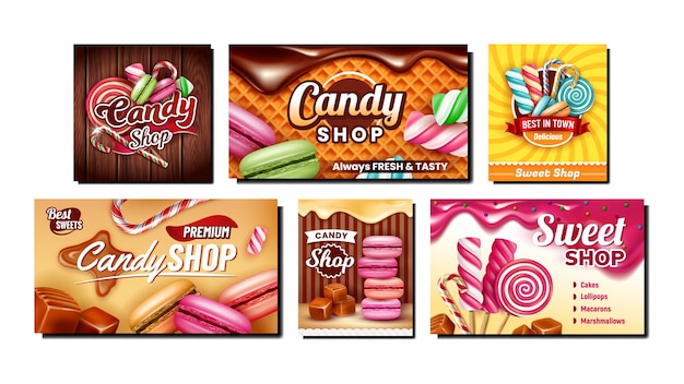 Conjunto de banners promocionales creativos de candy shop