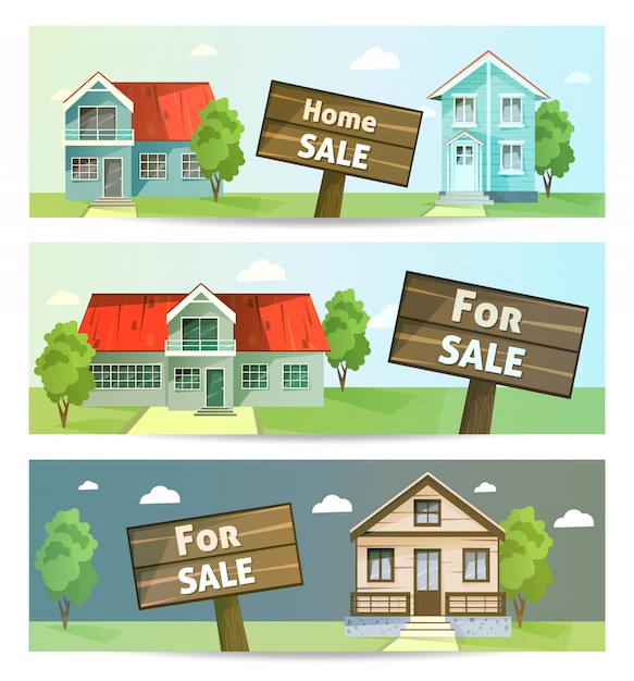 Vector conjunto de banners propiedad venta, alquiler de la casa