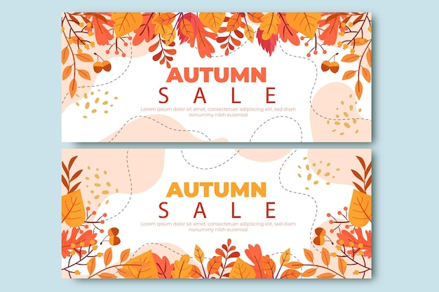 Conjunto de banners de rebajas de otoño dibujados a mano