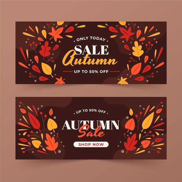 Vector conjunto de banners de rebajas de otoño plano