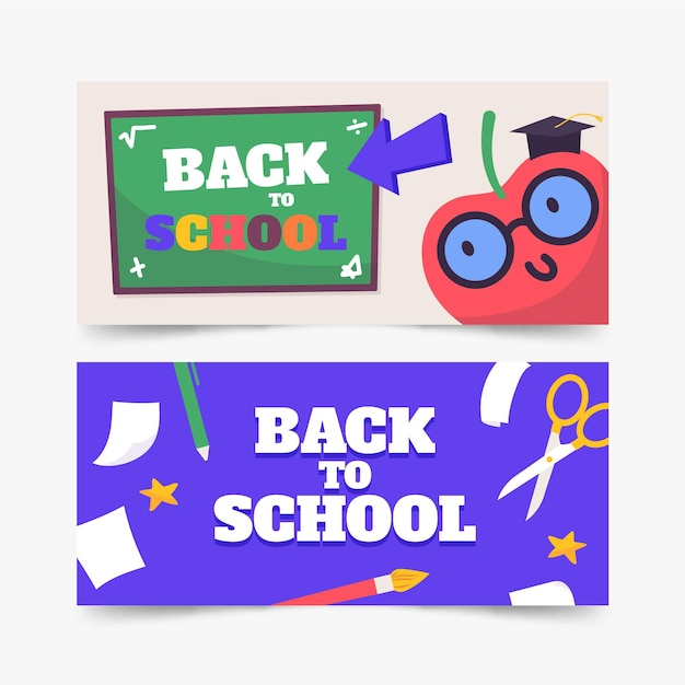 Vector conjunto de banners de regreso a la escuela.