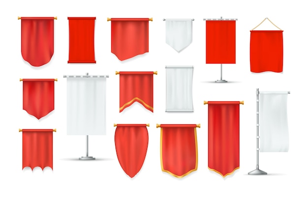 Vector conjunto de banners textiles rojos y blancos realistas