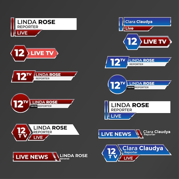 Vector conjunto de banners de tv de noticias de última hora