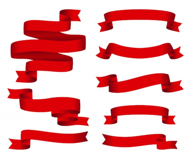 Conjunto de banners de vector de cinta roja brillante