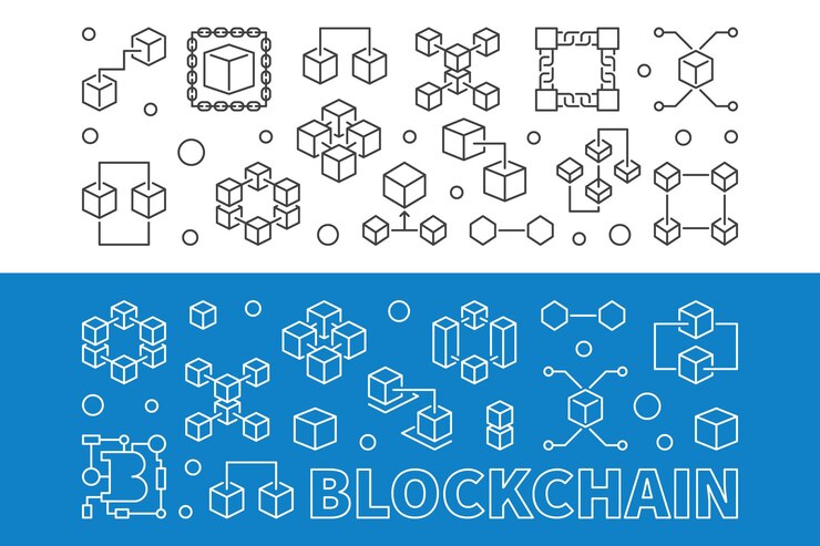 Vector conjunto de banners vectoriales de esquema de criptomoneda blockchain