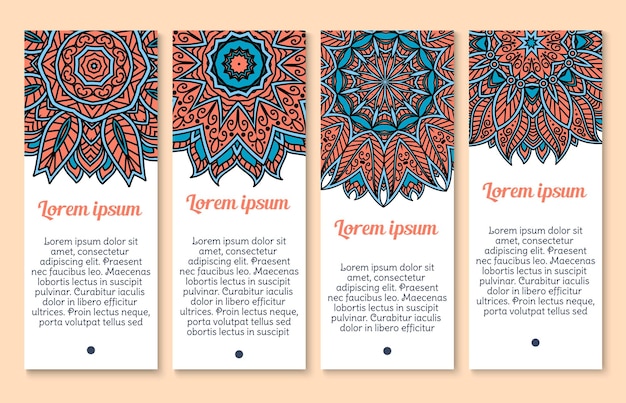 Conjunto de banners vectoriales de patrón paisley o mandala