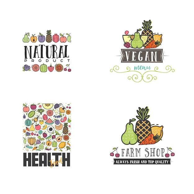 Conjunto de banners vegetarianos de frutas y verduras.