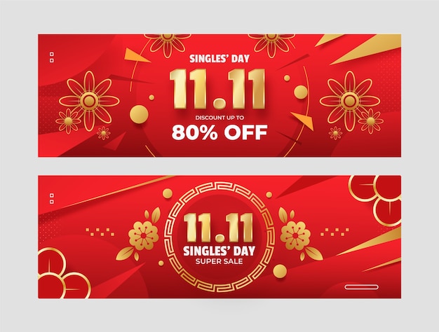 Vector conjunto de banners de venta de día de compras degradado 11.11