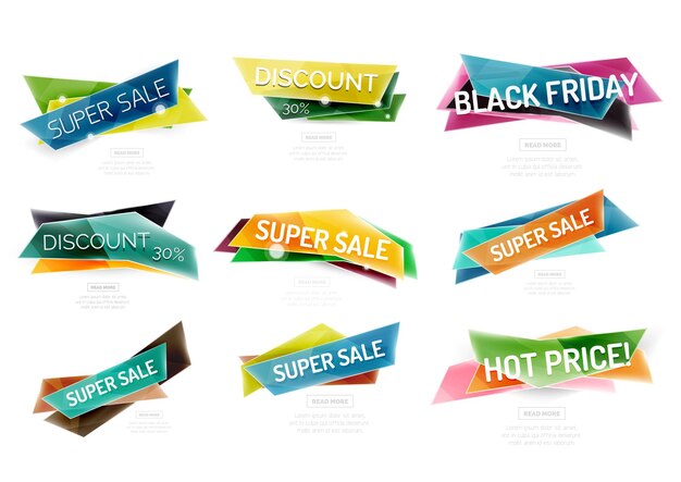 Vector conjunto de banners de venta de formas geométricas coloridas