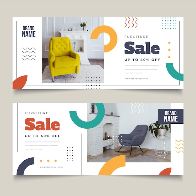 Vector conjunto de banners de venta de muebles.