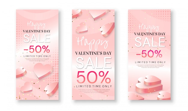 Conjunto de banners de venta de san valentín